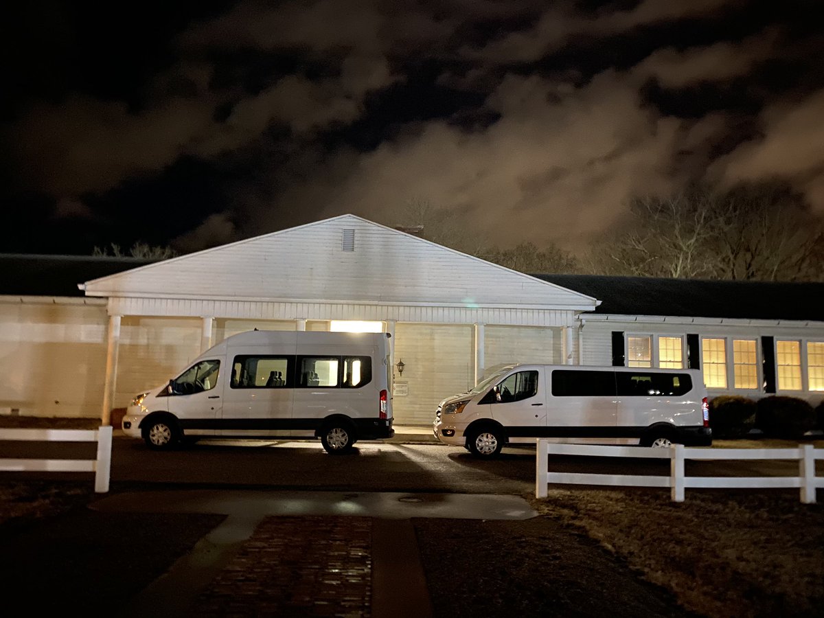 The execution time was pushed back in anticipation of another long night. The killings of Lisa Montgomery on Tuesday and of Corey Johnson last night ended up going very late, into the next morning. These are the vans that take media witnesses to the penitentiary.