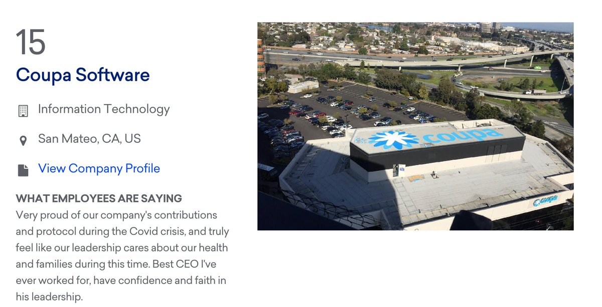 #CoupaProud that our company and culture have once again been highlighted as one of Fortune's Best Workplaces in the Bay Area 2021.  In fact, we moved up to #15 this year! <a href="/FortuneMagazine/">FORTUNE</a> #BestPlacetoWork @coupa bit.ly/3ighLsF