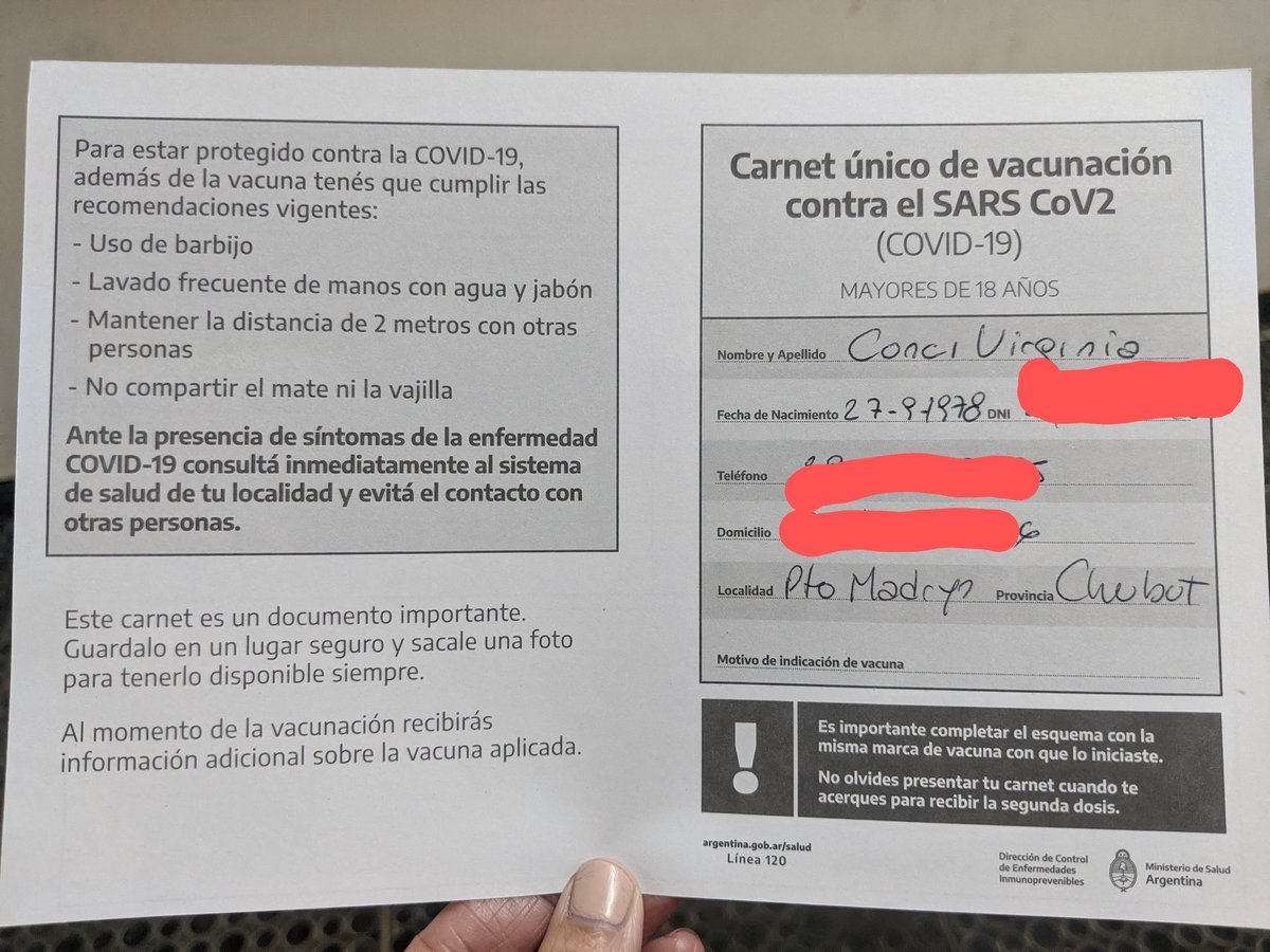 virconci's tweet photo. Agradecida infinitamente al maravilloso equipo de vacunación del Hospital Isola de Puerto Madryn.
La vacunación es un derecho pero también una responsabilidad que tod@s tenemos con el otr@
Sigamos cuidandonos
#lapandemianoterminó 
#cuidémonosentretodos 
#vᴀᴄᴜɴᴀcᴏᴠɪᴅ19 https://t.co/HDETA2EUBx