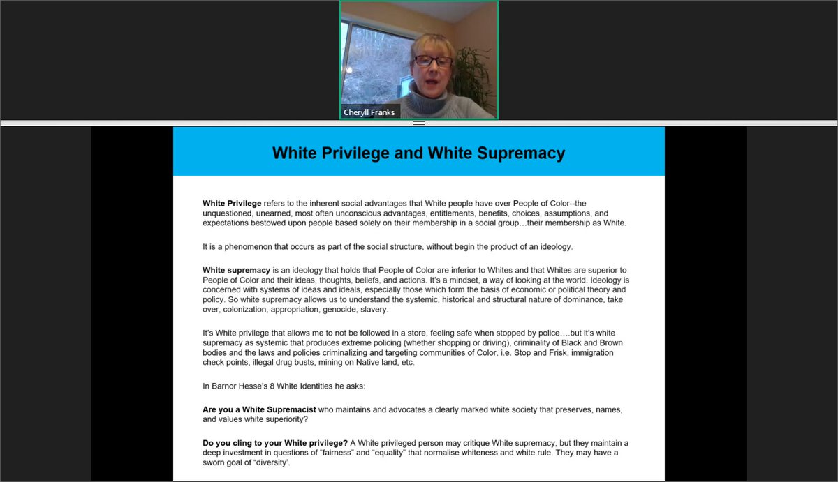 Love that Cheryll Franks is sharing Hesse's ideas: A white privilege person may critique white supremacy, but they maintain deep investment in questions of "fairness" and "equity" that normalize whiteness and white rule."  @NASW