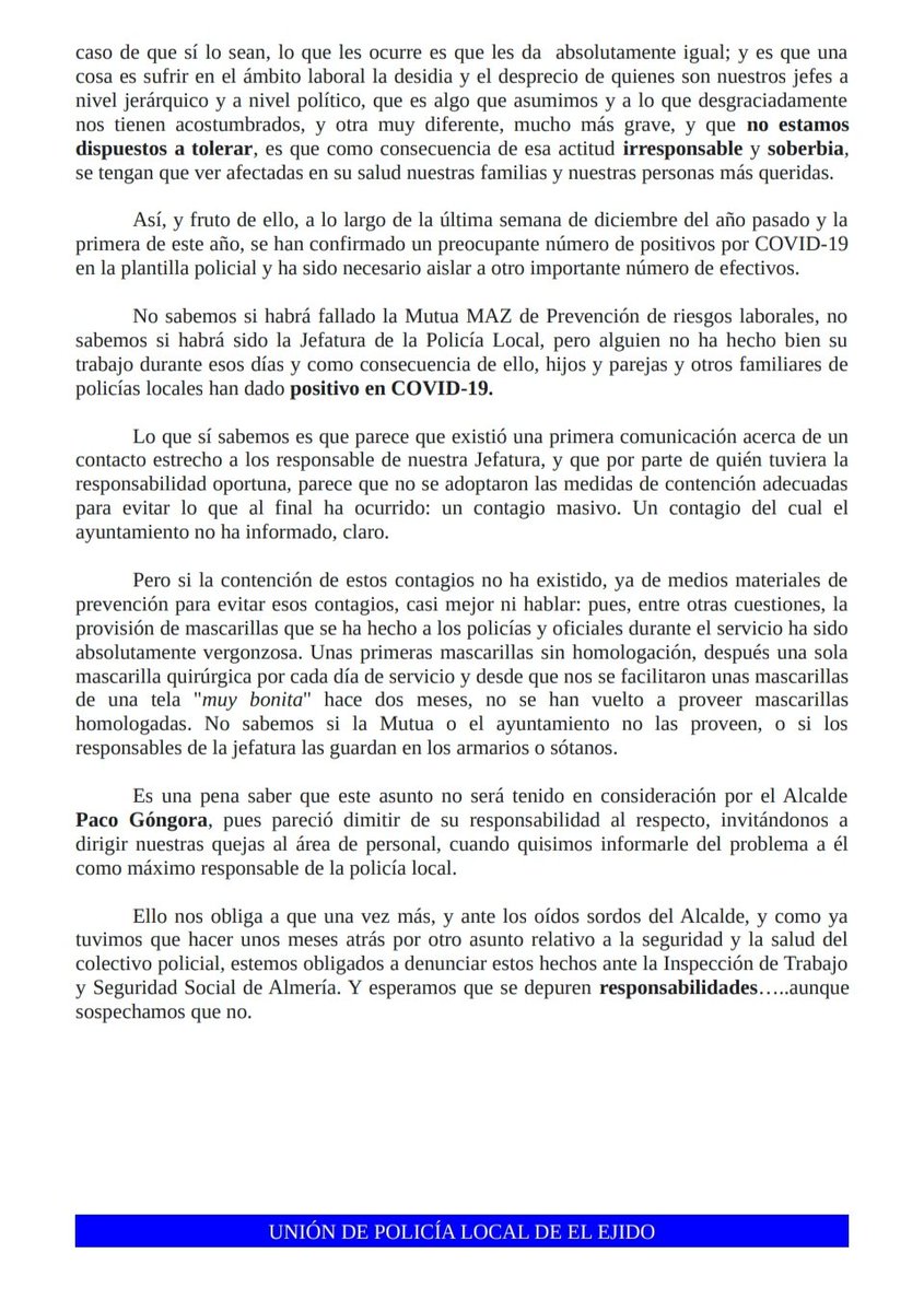 UpleEjido's tweet photo. Nota de Prensa.
Cuando la Salud de los Policías Locales deja de importar a un Alcalde. https://t.co/p86mNYv158