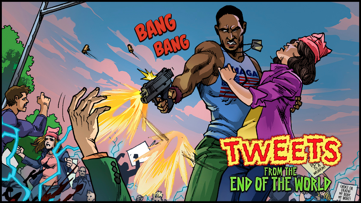 Social media will shock you in TWEETS FROM THE END OF THE WORLD! - An apocalyptic comic kind of like, well, now, where social media turns people into violent, unthinking zombies.

#TFEW #comics #zombies #horror #horrorcomedy #satire