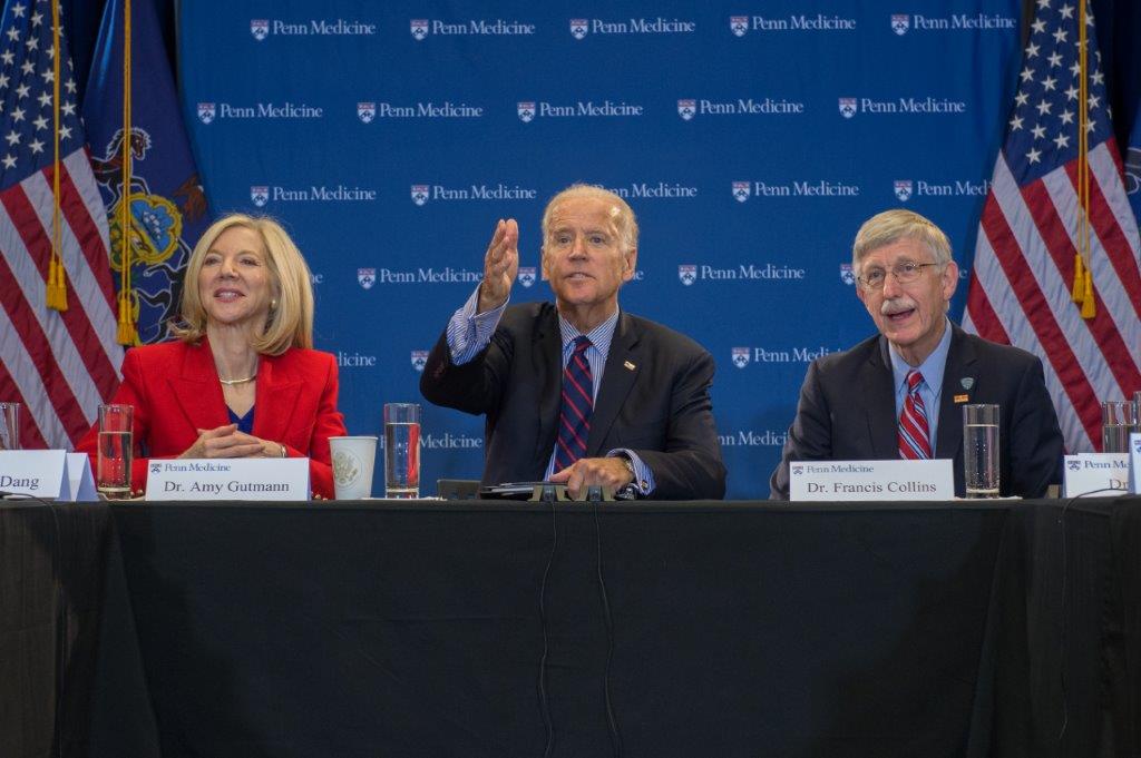 PennMedicine's tweet photo. 5 years ago, President-Elect @JoeBiden kicked off the #CancerMoonshot program @PennCancer.

Since then, we’ve worked w/ top scientists to advance cancer prevention, diagnosis + treatment–making huge strides in developing tomorrow’s treatments + cures. #FBF https://t.co/1RWAVUiibi https://t.co/FYbmODDIq4