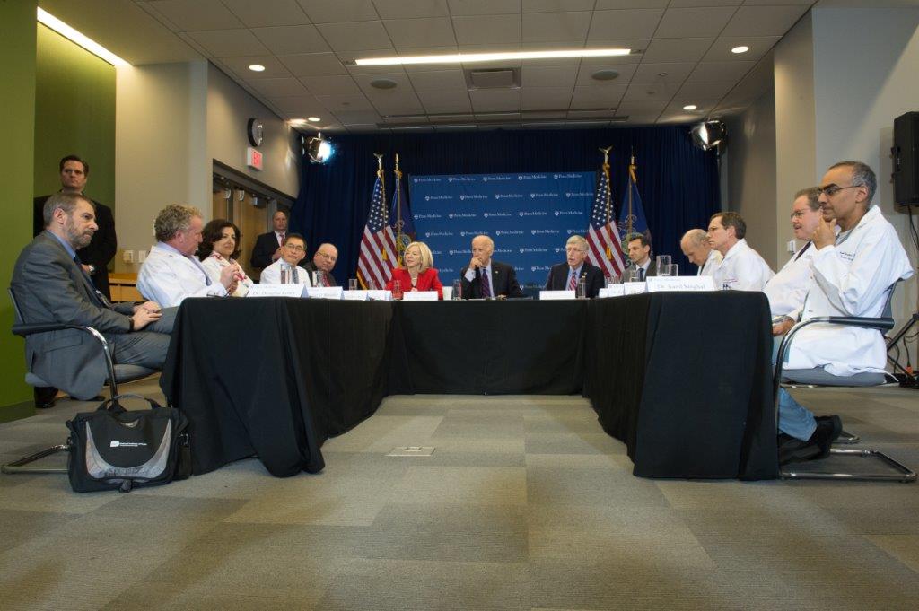 PennMedicine's tweet photo. 5 years ago, President-Elect @JoeBiden kicked off the #CancerMoonshot program @PennCancer.

Since then, we’ve worked w/ top scientists to advance cancer prevention, diagnosis + treatment–making huge strides in developing tomorrow’s treatments + cures. #FBF https://t.co/1RWAVUiibi https://t.co/FYbmODDIq4