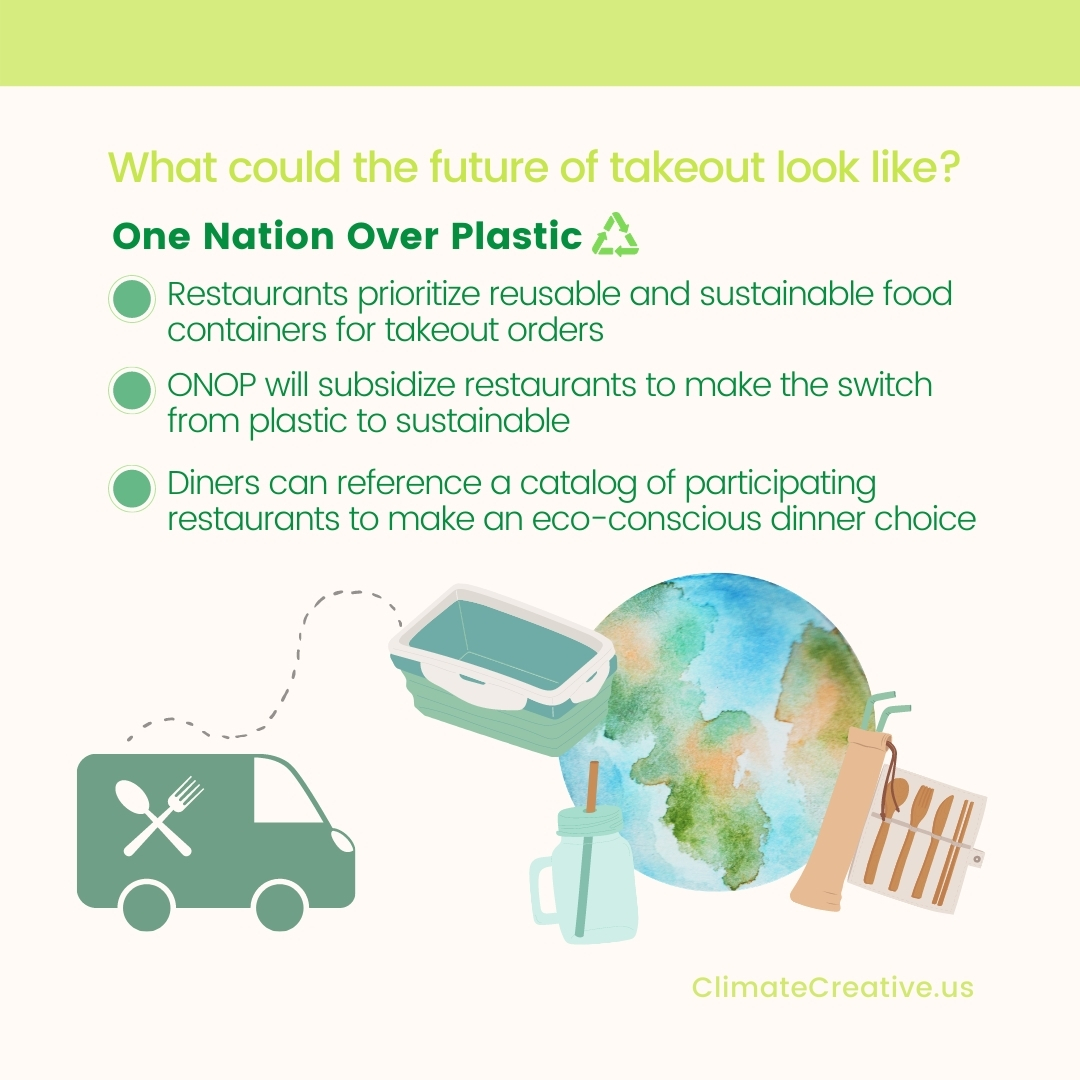 climatecreativ's tweet photo. In the future, One Nation Over Plastic will help restaurants make the switch to zero-waste alternatives using the tools of system change, financial incentives, and policy advocacy.
#sustainablefutureroadmap  #climatefuture #futuredesign  #sustainablepackaging #climatecreative https://t.co/XTrf7t4dce