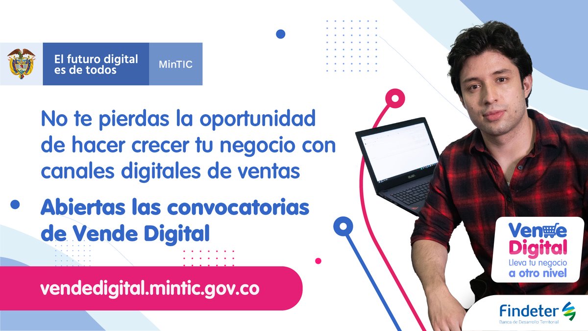 TalentoDigCol's tweet photo. ¡Atención empresarios y emprendedores! El @Ministerio_TIC abrió las convocatorias del programa #VendeDigital para que implementen el comercio electrónico. Conoce cómo beneficiarte -->https://t.co/JjvIqxTS8r https://t.co/9dVHb359oR
