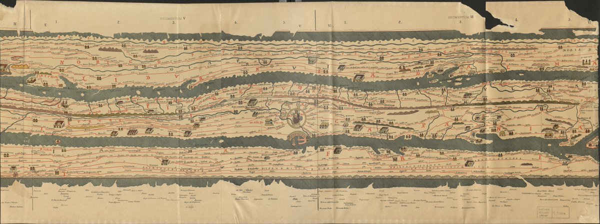 Image of a strip map style road map, showing roads, rivers mountains and towns.