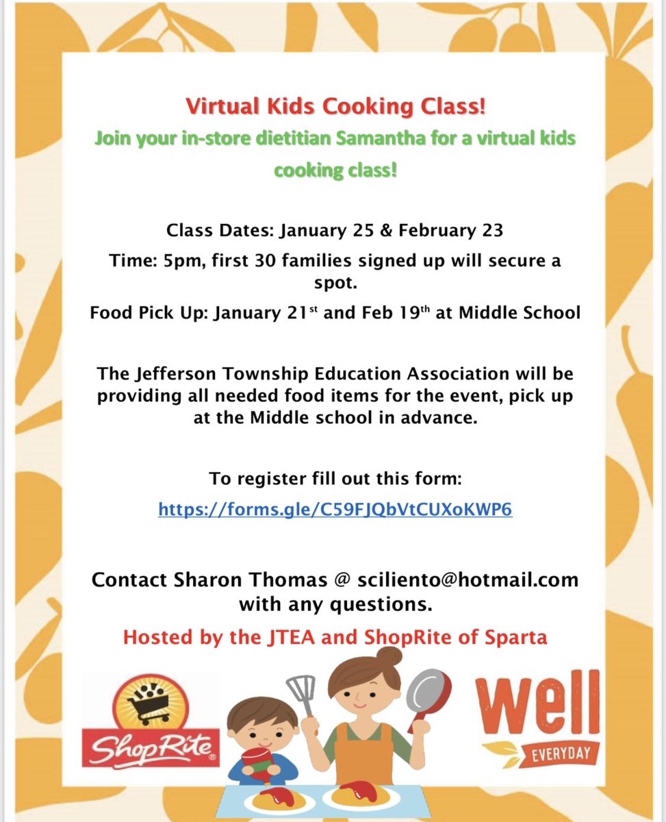 Virtual Cooking Class provided by the JTEA