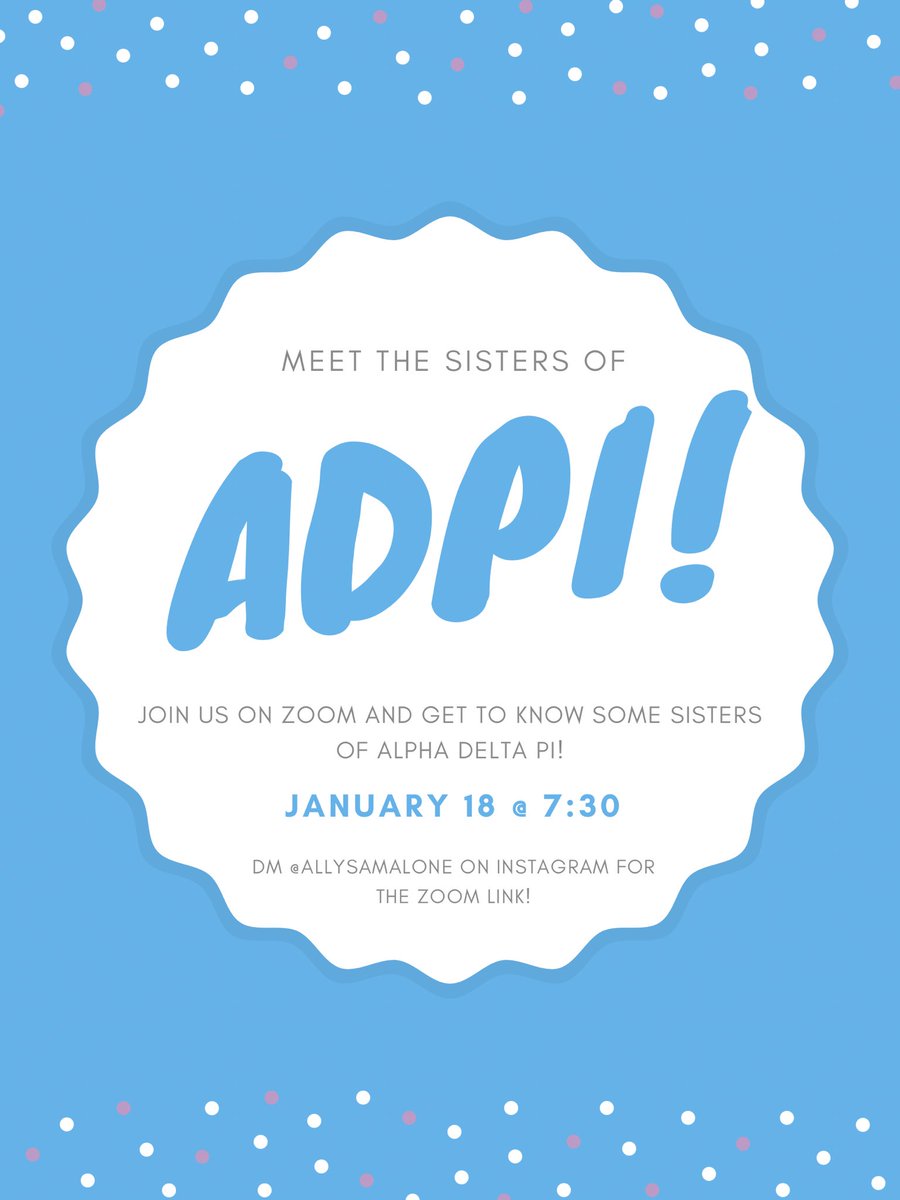 interested in Greek life? spend the night hanging out with Alpha Delta Pi and get to know some of our sisters and what we’re all about✨DM @allysamalone on instagram for the zoom link or if you have any questions! We hope you can join us!💎