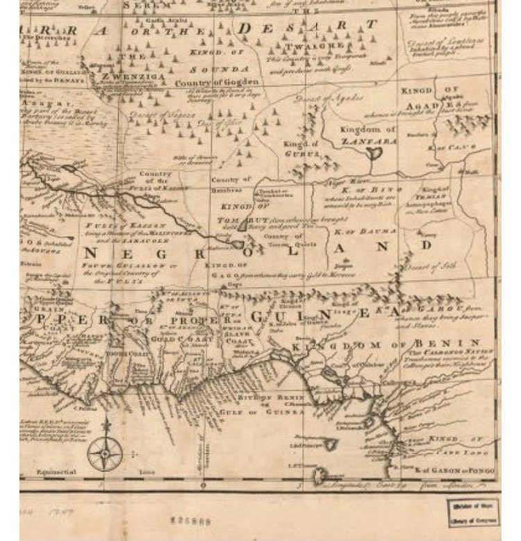 This is a close up of the 1747 AD Bowen map of Negroland, also a part of Guinea, and the ‘slave coast’ where ships would dock overlapping a tribal kingdom known to be called Juda