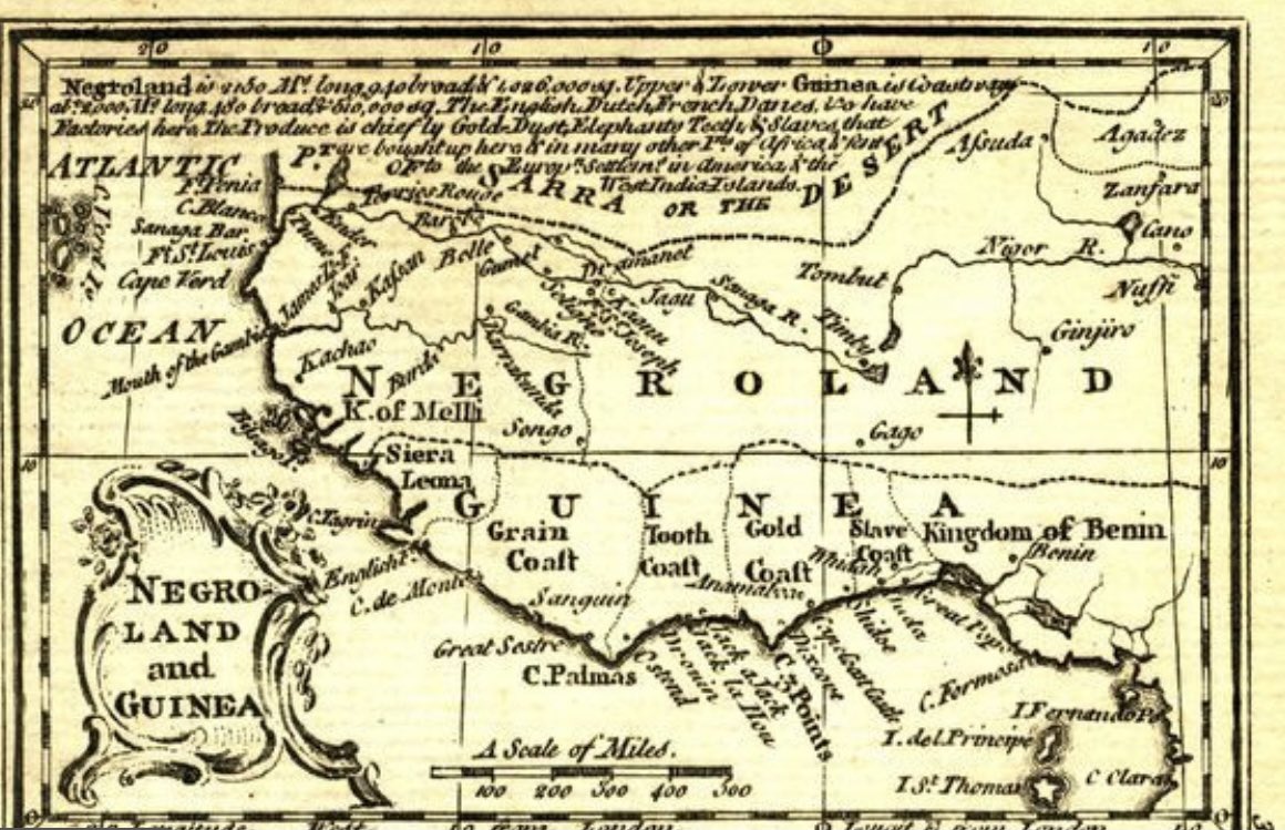 This is a a map stored at the rare map dealer Swaen for the 1792 AD Gibson map of Negroland and Guinea in West Africa