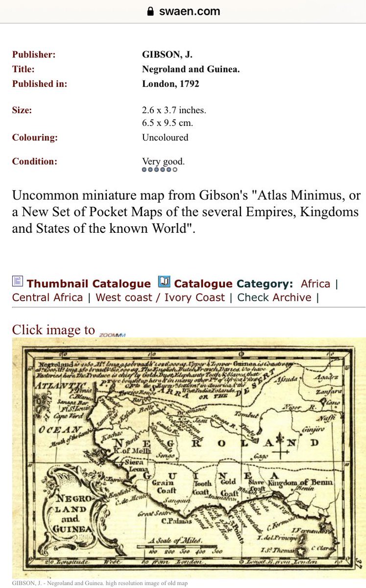 This is a a map stored at the rare map dealer Swaen for the 1792 AD Gibson map of Negroland and Guinea in West Africa