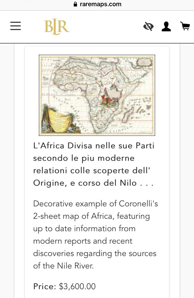 This is a map at BLR Rare Maps dated 1690 by map maker Coronelli, made in Venice Italy, of L’Africa /Africa