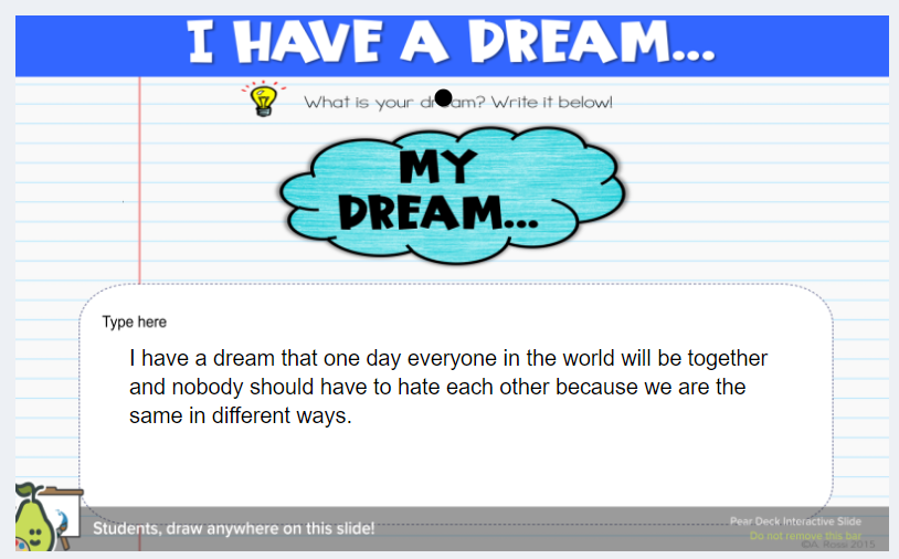 MissRoebuckFRES's tweet photo. Celebrated MLK day with my 4th graders. We were inspired by Dr. Martin Luther King Jr. to dream about what we hope the world will be like in the future. I am in awe of my future leaders. #MLKDay #worldchangers #change #Leaders #Ihaveadream https://t.co/pS0iQoVkmZ