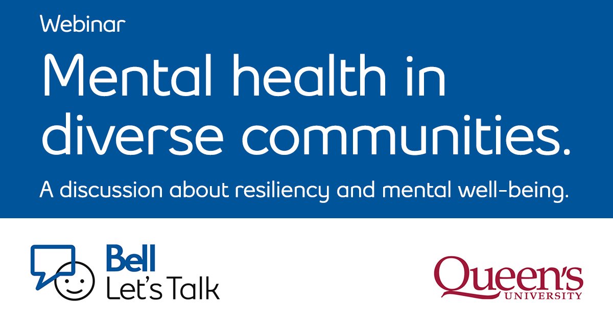 Bell_LetsTalk's tweet image. Register for ‘Mental Health in Diverse Communities’, a free webinar on Jan. 22 at 12pm ET in partnership with @queensu and #BellLetsTalk on the state of #mentalhealth in #BIPOC communities. Learn about the panelists and register here: ow.ly/9rB650D7N3S
