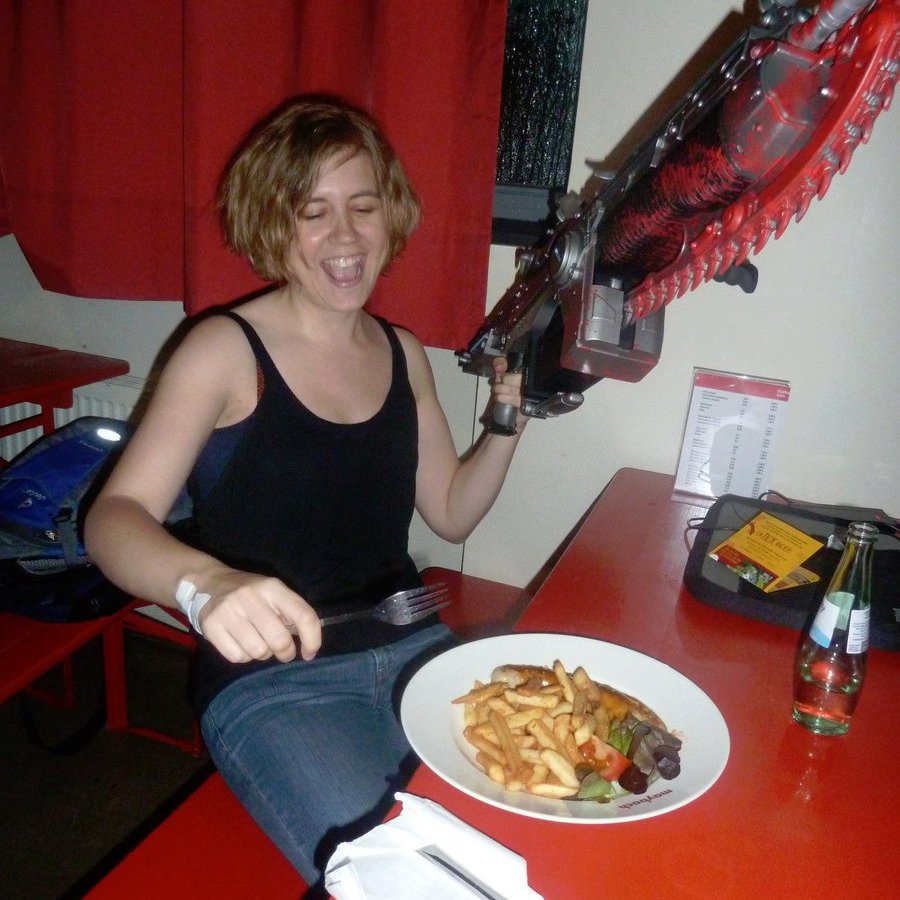 cowfishdreams's tweet photo. Ah, the good old days when you could just head to Germany and eat a bratwurst and chips with a replica chainsaw bayonet. I miss restaurants. #xboxdays #throwbackterrie https://t.co/1gEnQfFiQL