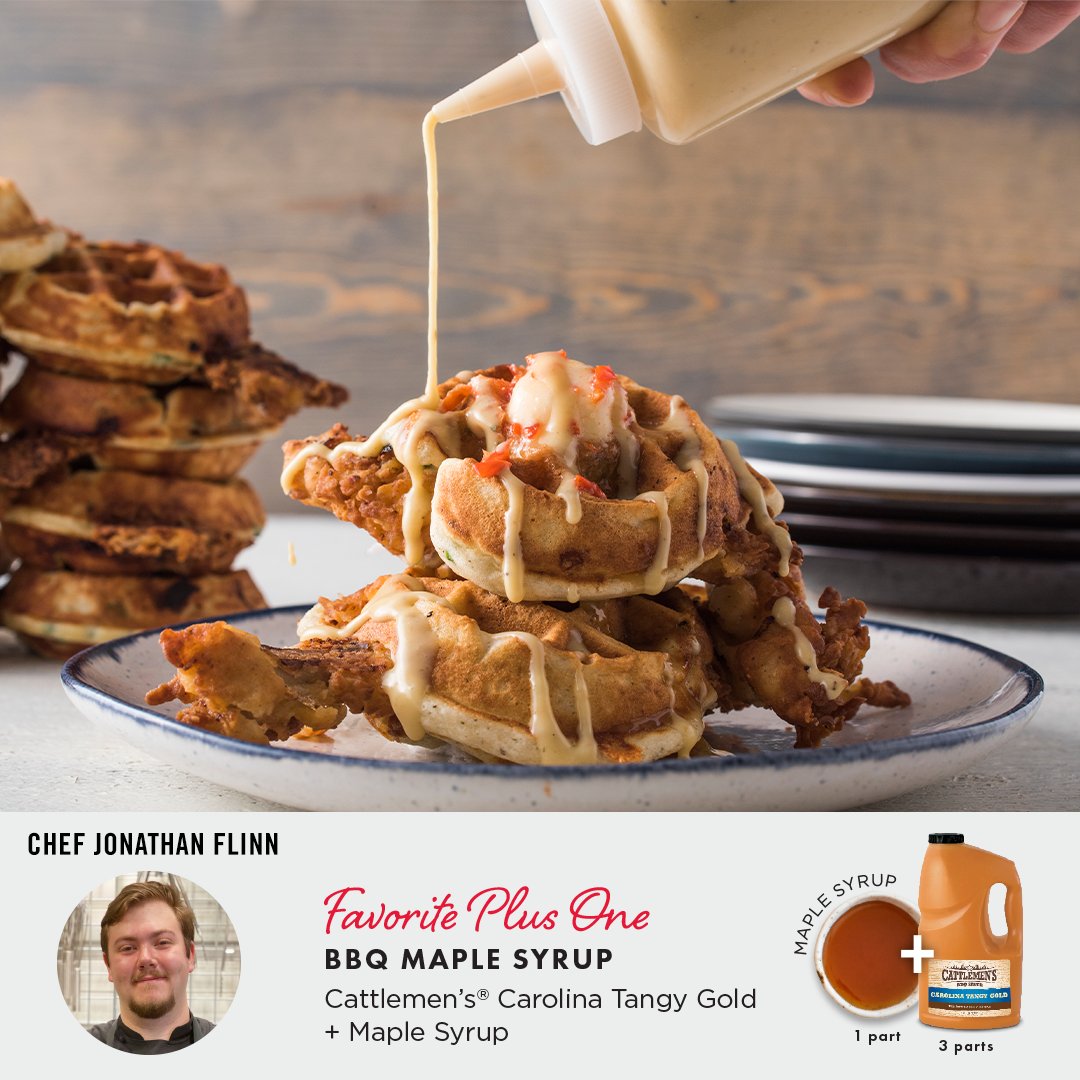 Chef Jonathan's 👨‍🍳 favorite easy signature sauce is this BBQ Maple Syrup. Mix a 1:3 ratio of maple syrup to Cattlemen's Carolina Tangy Gold BBQ sauce to create this sweet drizzle that goes great on brunch items and beyond.

Find more plus one ideas: ow.ly/BH1m50D9XBD