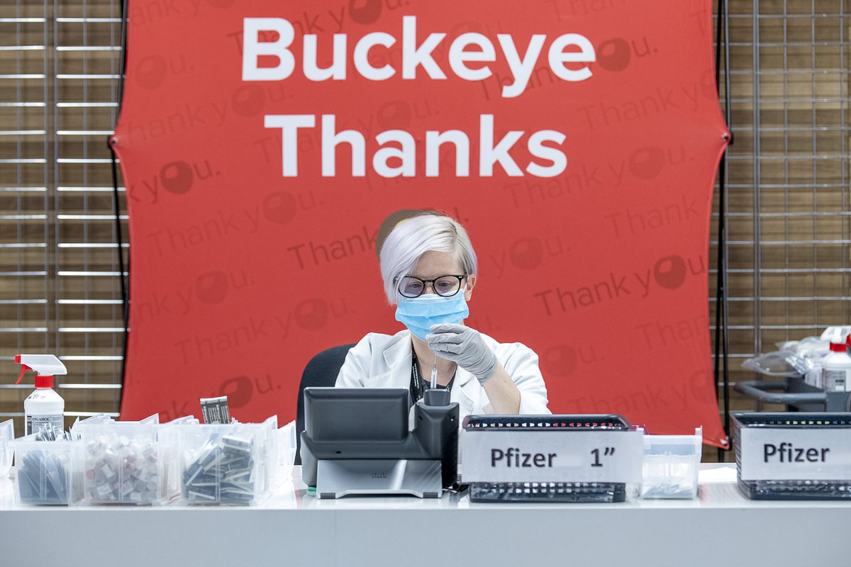 OSUWexMed's tweet photo. 400 down, many, many more to go! 👏💉 We're so proud to be able to provide mass #COVID19 vaccinations at @TheSchott. Through this site, we'll be able to administer more than 3,000 vaccines per day. Learn more: https://t.co/51raI71Noq

#InThisTogetherOhio #TogetherAsBuckeyes https://t.co/IO3xVG8r6R