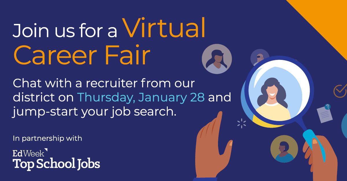 ACPSk12's tweet photo. Remember your New Year’s resolution to find a new job? We’ve got your back! We’ve partnered with @educationweek to bring you an opportunity to chat with ACPS recruiters without leaving home, at a #VirtualCareerFair on Jan 28 from 1-5 p.m. Register today: https://t.co/VsKGZYg7WU https://t.co/a2ZQcyGn6J