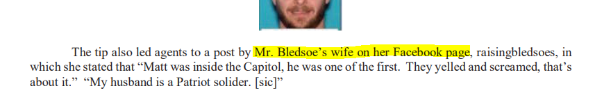 The feds also found a Facebook post by his wife. "Matt was inside the Capitol, he was one of the first."