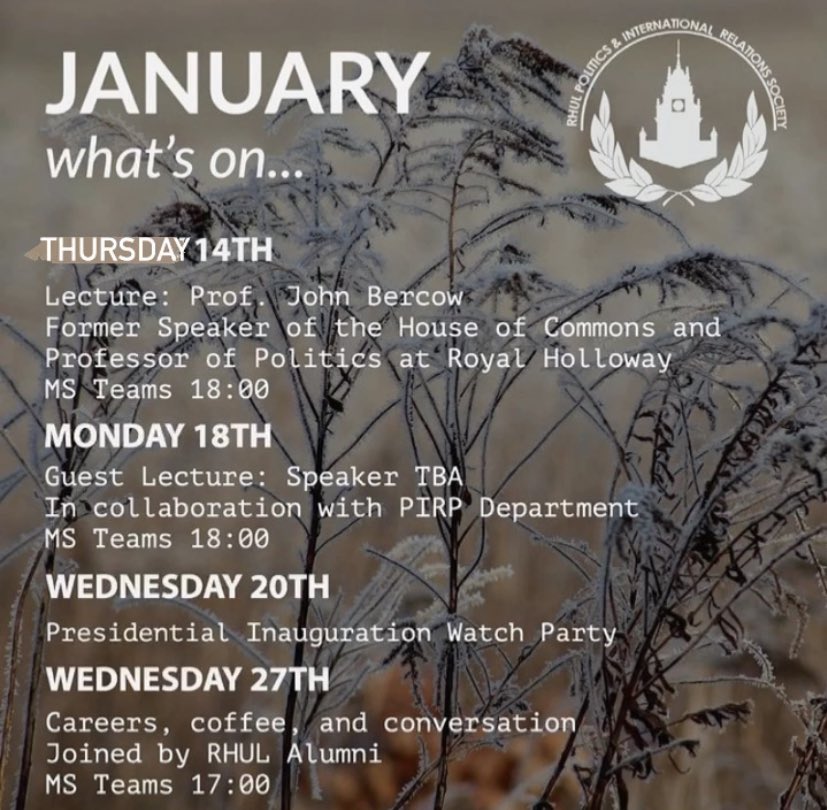 RHUL_PIRSoc's tweet photo. And here it is! Our January events lineup! All memberships and tickets are available at https://t.co/V82sNtBbzi . Our guest speaker on Monday 18th has been confirmed as the Rt Hon David Lammy MP! Follow the link to purchase your membership now! https://t.co/prQhfgtAgx