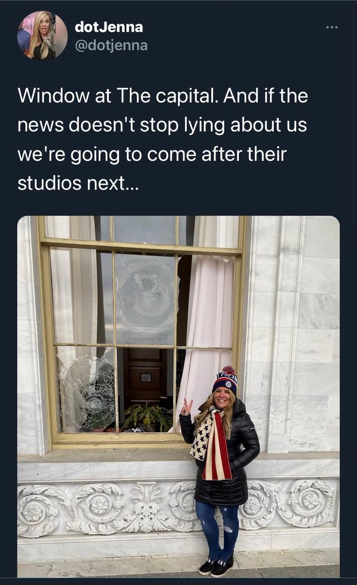 and in it Ryan says "We're gonna go down and storm the capitol [sic] They're down there right now and that's why we came and so that's what we're going to do. So wish me luck." Ryan told  @CBSDFW that she did not break any windows, but merely posed by one. She did not comment..