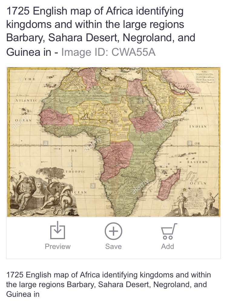 The Library of Congress map dated 1725 AD by English cartographer Senex of the land of Africa that includes the region called Negroland