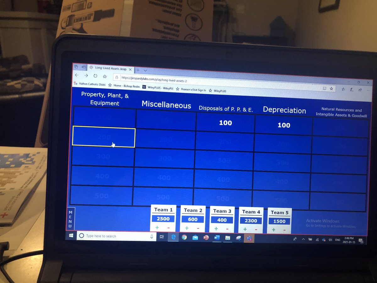 Followed <a href="/ms_michiels/">Ms. Michiels</a> lead with a #SocialMediaJeopardy game to support my <a href="/BishopReding/">Bishop Reding</a> Gr. 12 BAT4M students prepare for their upcoming test on Long-Lived Assets. Definitely some future <a href="/CPA_Ontario/">CPA Ontario</a> CPAs in this group. Lots of engagement and wanting to do another.