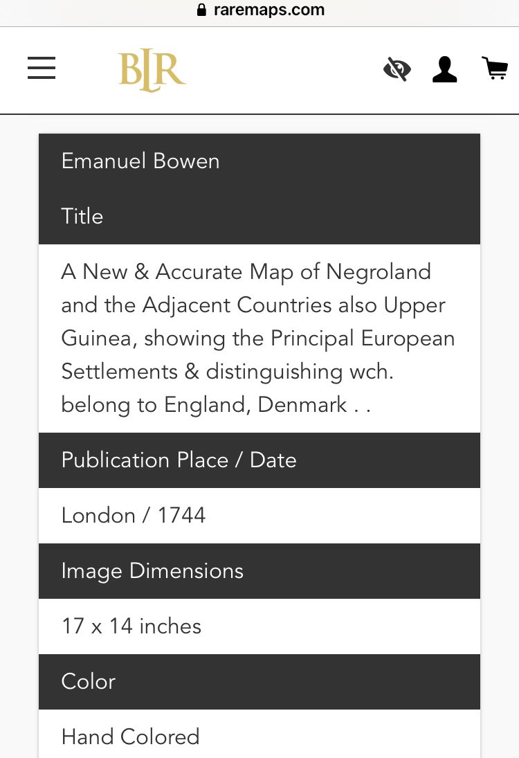 The BLR Rare Maps colored map dated 1744 by Bowen of West Africa that shows Negroland and the kingdom of Juda at the slave coast