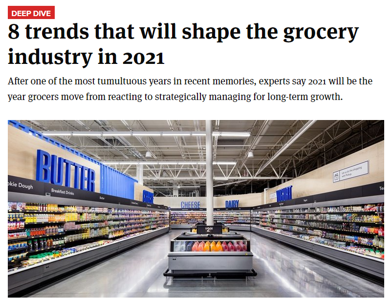 Replenium's tweet photo. Grocery Dive article with insight from Replenium's .@tomfurphy: Trends that will shape the grocery industry- Experts say 2021 will be the year grocers move from reacting to strategically managing for long-term growth
https://t.co/vcW71aeh4c #ecommerce #grocery  #autoreplenishment https://t.co/UTf9bF8csL