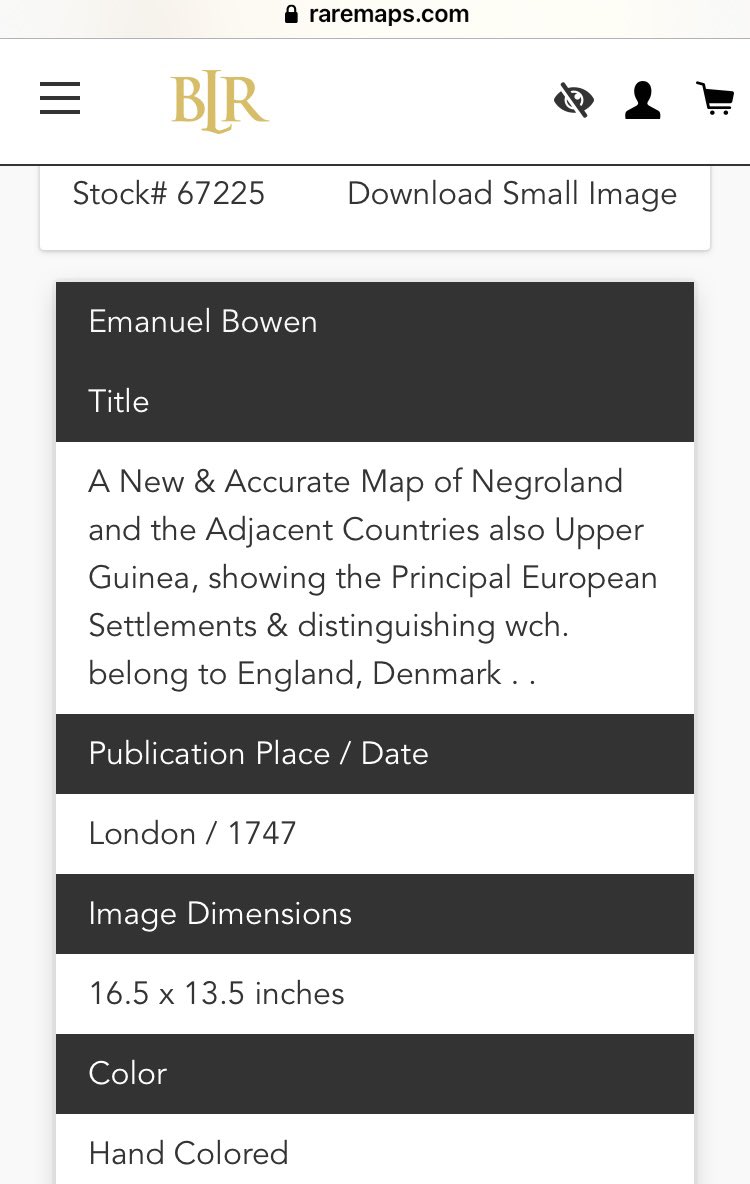 The BLR Rare Maps of map dated 1747 AD by Bowen of Negroland and adjacent countries, denoting in the map title that Negroland is a country