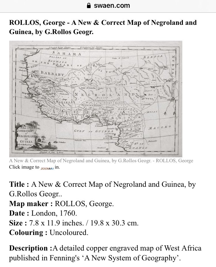 The Swaen map dated 1760 by Rollos of Negroland and Guinea