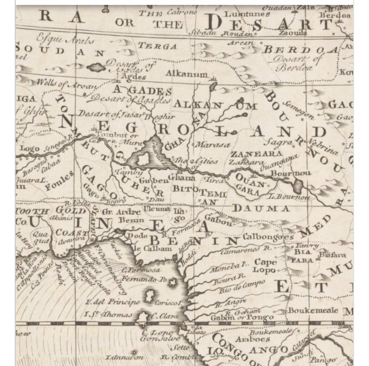 The Stanford University map dated 1767 AD by Bowen of Africa which includes the country of Negroland