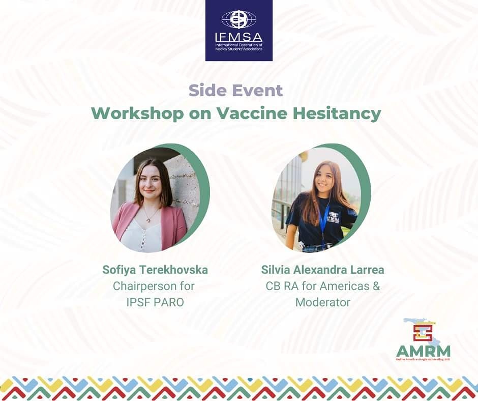 IPSFparo's tweet photo. [AmRM21] SIDE EVENT #1: Workshop on Vaccine Hesitancy and Student Advocacy Efforts

On behalf of PARO, we have excellent news for you, today, January 15 at 22:00 GMT, a workshop on vaccine vaccinations will be held.

Facebook page:  IFMSA's Americas Region 

@IFMSA
#IPSFparo https://t.co/34Q2kBmp9p