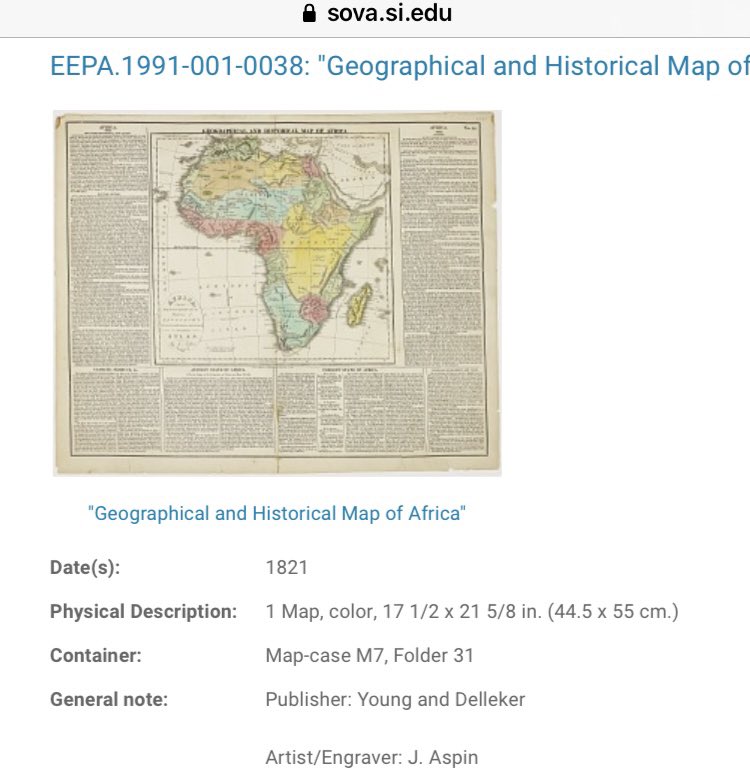 The Smithsonian Institute map dated 1821 AD of a Geographal and Historical map of Africa, and shows the country of Nigritia