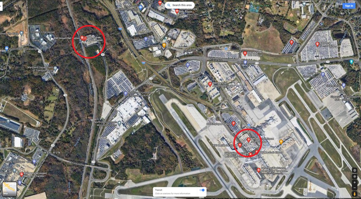 They're looking at building the BWI maglev station below the current hourly garage, which requires a bus transfer if you want to get to Amtrak/MARC.