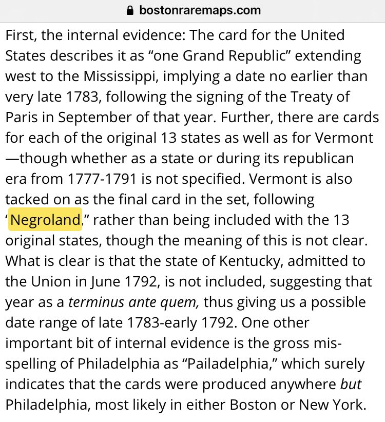 The Boston Rare Maps shows a set of, printed in the United States, Geographal Cards / Flash Cards from 1786-1792 AD which includes the 13 original American states and the world countries of importance, including a card for Negroland, estimated population 7,000,000 at that time