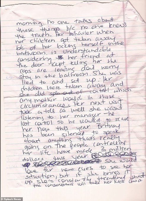 Britney wrote a letter saying this was understandable considering her friend at the door kept telling her the cops were leaving and to stay in the bathroom. She was "lied to and set up" and she did spin out of control as any mother would in those circumstances.  #FreeBritney