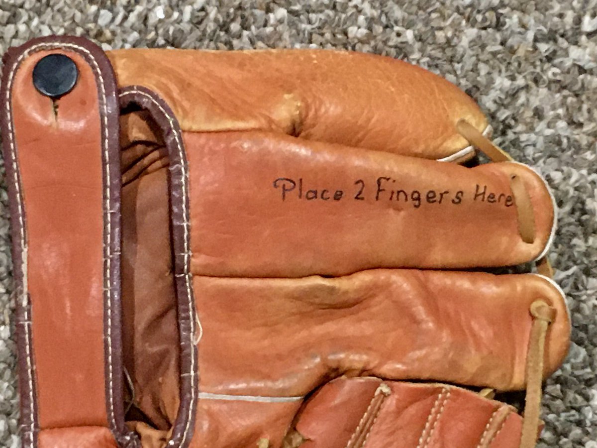 thefirkster's tweet image. Almost went cross eyed trying to find the print - but letter by letter found them &amp;amp; got fresh ink in them. Couldn’t find a manufacturer logo/name. I love how they used different fonts for every part of this glove (didn’t make it easier) #RayBoone played for the #Indians 1948-53