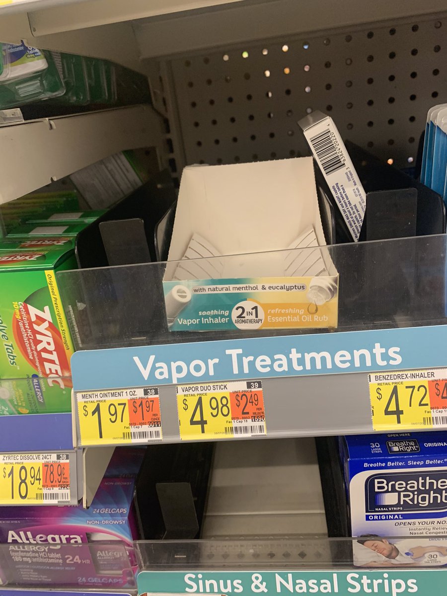 RedMoon32's tweet photo. @Smiley360 Mentholatum® VaporDuo must be popular. Can’t find it in stock at two different stores. 😢 https://t.co/LMNsn0QbXM