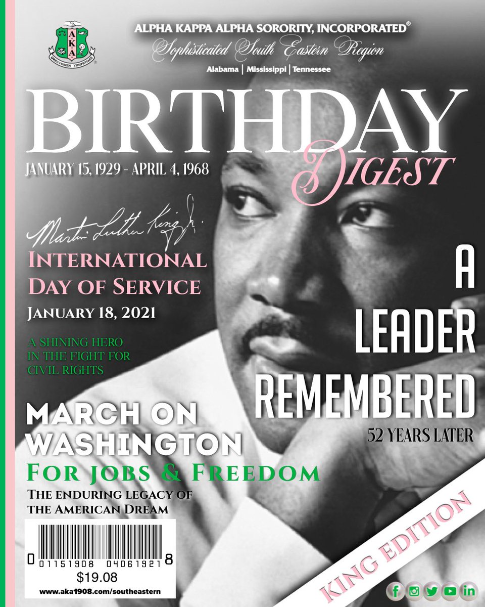 January 15 is indeed a special day. It is not only the day Alpha Kappa Alpha was founded, it’s also the birthday of the man himself.......Dr. Martin Luther King, Jr. 💕💚

#AKA1908 #AKASouthEastern #MartinLutherKing #Birthday <a href="/akasorority1908/">Alpha Kappa Alpha</a> <a href="/AKA_UAC/">AKA Undergraduates</a>