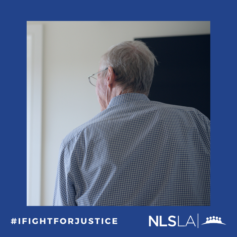 NLSLA's tweet photo. Roland, a 76-year-old man with disabilities, was unable to complete a construction project after he was diagnosed with cancer. The bonding company sued him, and because he was unable to afford a lawyer, he lost the case. We were able to have his debt forgiven. #IFightForJustice https://t.co/Nob59eqTok