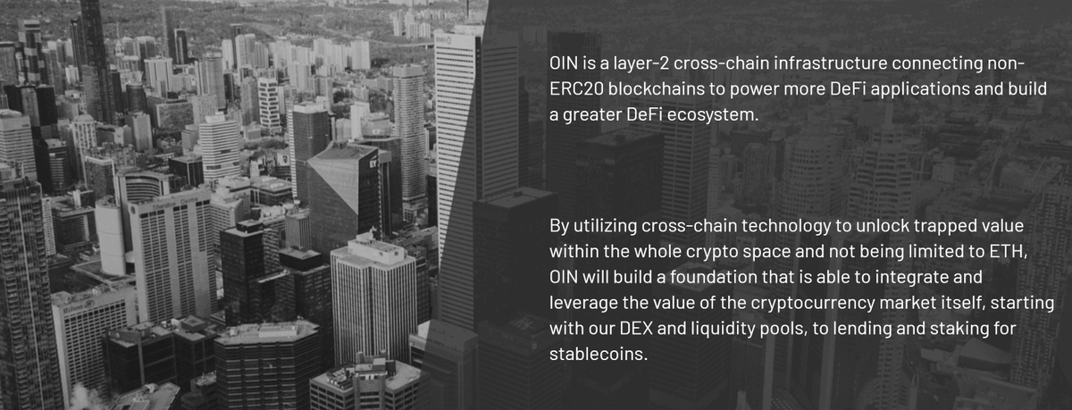  $OIN - OIN Finance Under the radar @ ~800k MC OIN is a layer-2 cross-chain infrastructure connecting non- ERC20 blockchains to power more DeFi applications and build a greater DeFi ecosystem.Ecosystem partners:  $EGLD,  $QKC,  $QTUM,  $FRONT,  $STPT,  $DIA &  $NESTThread