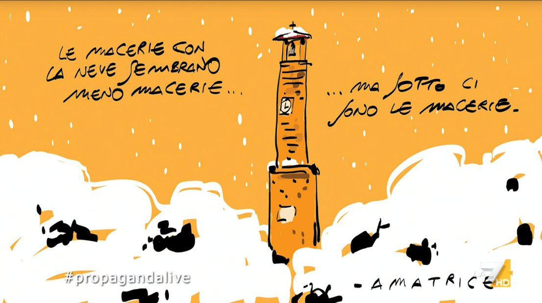 Con la neve sembrano meno macerie, ma.

#propagandalive <a href="/makkox/">makkox</a>