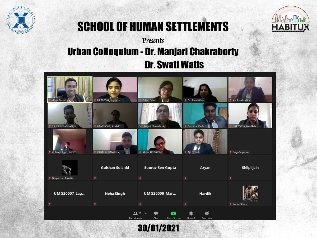 mba_umg's tweet photo. School of Human Settlements successfully conducted the Urban Colloquium on 30th January 2021.

We received insights on sustainability and environmental conservation from our honoured speakers Dr. Manjari Chakraborty and Dr.Swati Watts.

#colloquium #xahs #XUB https://t.co/xRsHmsCRHA