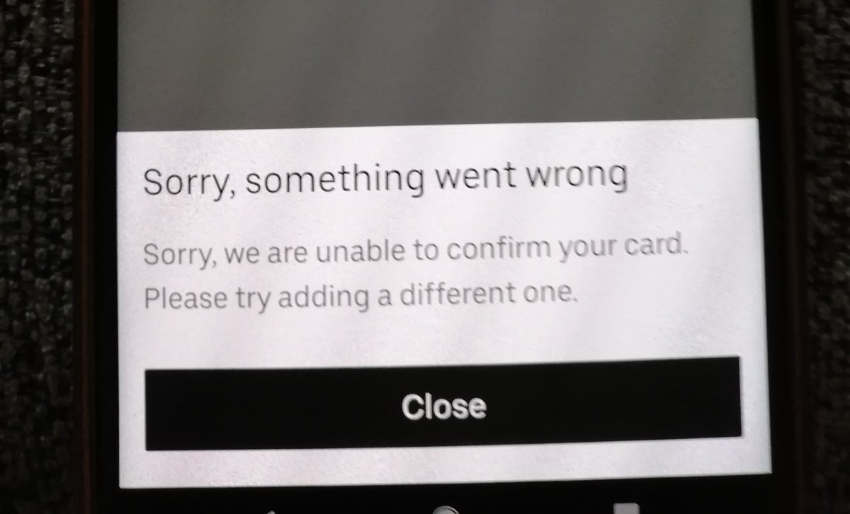 adeel718's tweet photo. @UberEats Hi
I am not getting a whole lot of support from your help team.

I can't add any cards to my account or my PayPal account. I have no active payment methods on my account. I keep getting error as per screenshot below. Please advise . https://t.co/01k2OpKkqh