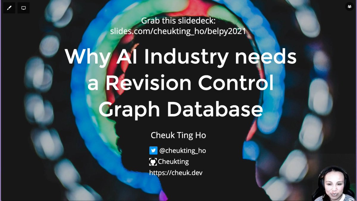 Belpy2021's tweet photo. @cheukting_ho delivering a talk on "Why AI Industry needs Revision Control Graph Database " at BelPy 2021 online #BelPy2021 #Python https://t.co/0KKyQeKMlQ