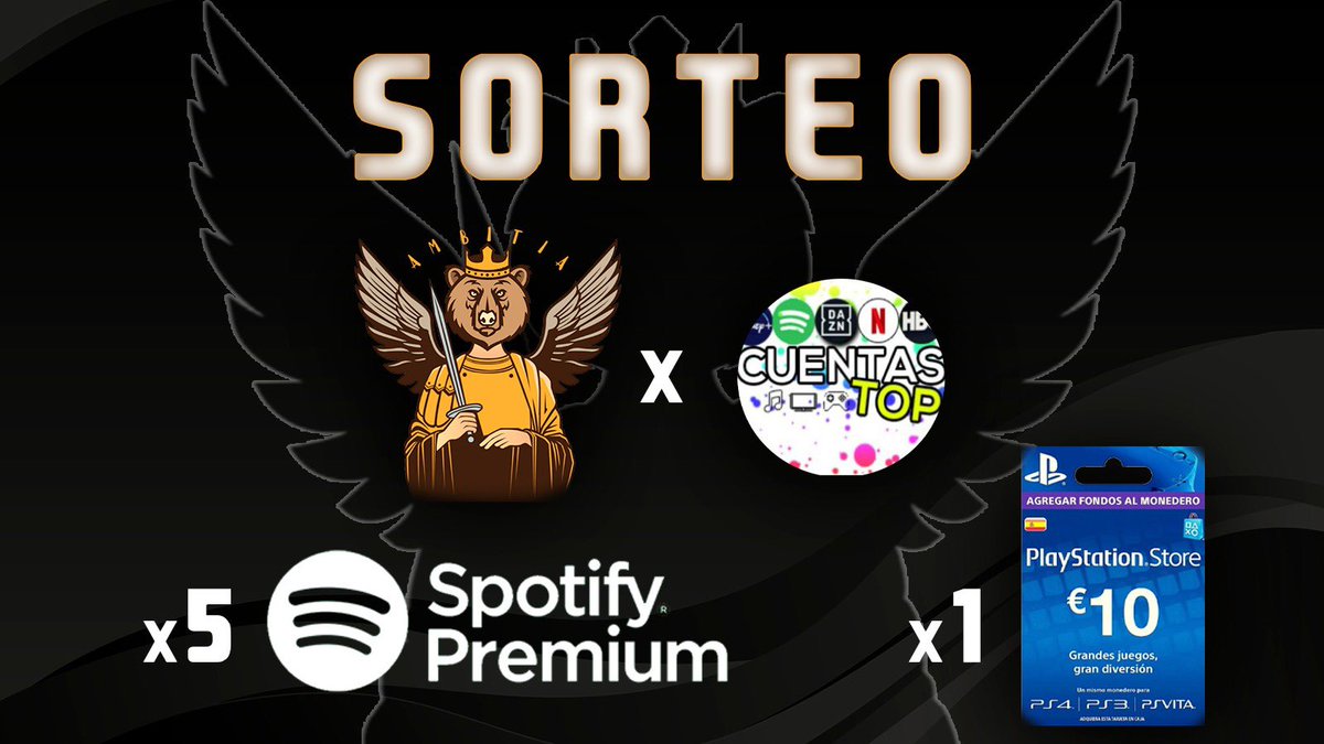 ⚠️💸 SORTEO 💸⚠️

🥇 10€ (PSN, PLAY STORE...) + 1 mes de SPOTIFY PREM.

🥈 4 cuentas de 1 mes de SPOTIFY PREM.

⚠️ REQUISITOS:

📝 | Follow: <a href="/AmbitiaTeam/">𝔸𝕞𝕓𝕚𝕥𝕚𝕒 𝕋𝕖𝕒𝕞 𝕖𝕊𝕡𝕠𝕣𝕥𝕤</a> y <a href="/cuentas_top/">Cuentas Top</a>

📝 | Menciona a 2 amigos (➕ amigos, ➕ participaciones) junto con el hashtag #SorteoAmbita 

📝 | ♻️ y ♥️