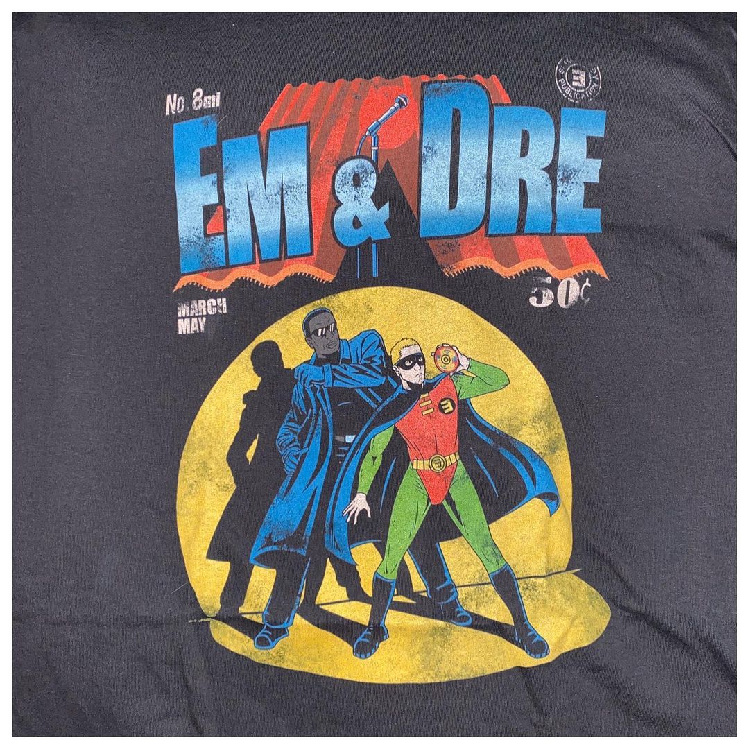 The next song its basically a rap version of Batman where Em and Dre fight the villain, bad lyricism, and save the rap game. Since this whole song has a comic-ish theme we can find a lots of Batman references (To the rapmobile/The Dynamic Duo/Same blonde air, same rap channel)