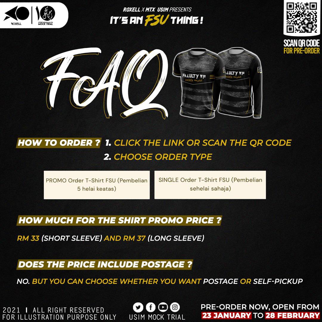[💫FAQ TSHIRT EKSKLUSIF FSU🤩]

 sekiranya ada apa-apa pertanyaan boleh hubungi:

Shahrul - wasap.my/60193226406
Dalila - wasap.my/601136652857

🔸Tempahan boleh dibuat di pautan berikut:

linktr.ee/mocktrialusim